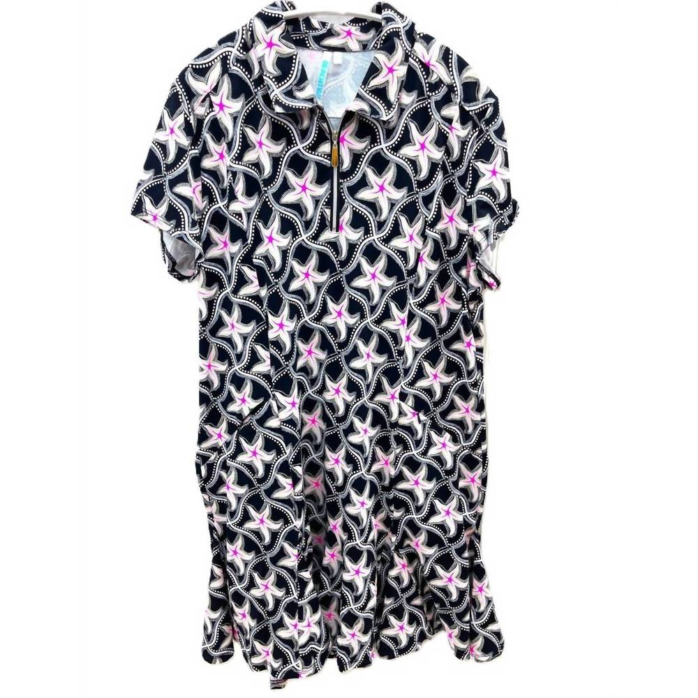 NEW BEACHTIME starfish zip front ruffle hem dress in black